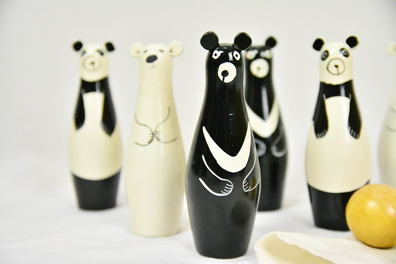 Bowling Bear group _ Fair Trade - Kids' Toys - Wood Khaki