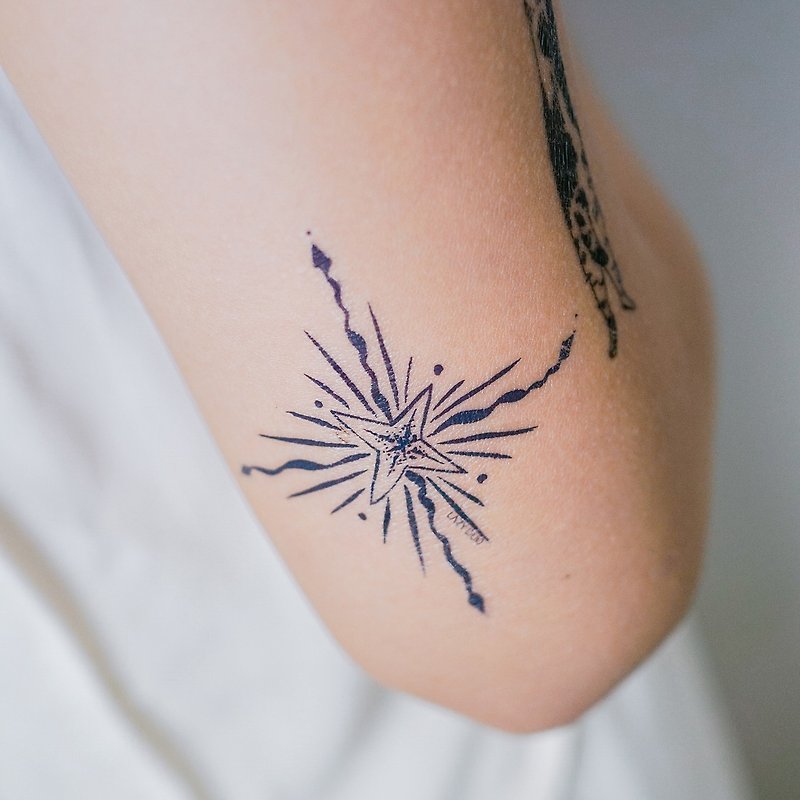 幾何星星剌青精靈魂情侶紋身貼紙配對夏季裝飾物小物深藍符號圖形 - 紋身貼紙 - 紙 藍色