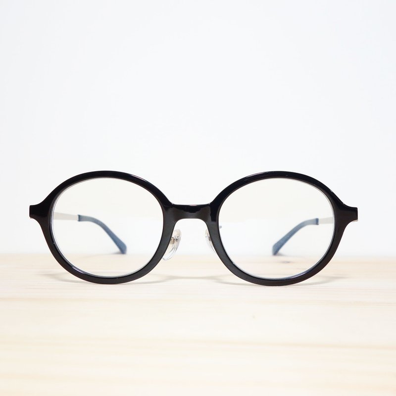 Japanese retro round frame black sheet metal frame glasses lens blue 22g - กรอบแว่นตา - พลาสติก สีดำ