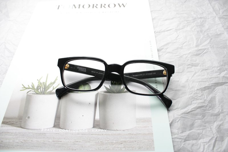 536-C1 Black Square eyeglasses frame Handmade in Japan eyewear - Glasses & Frames - Other Materials Black