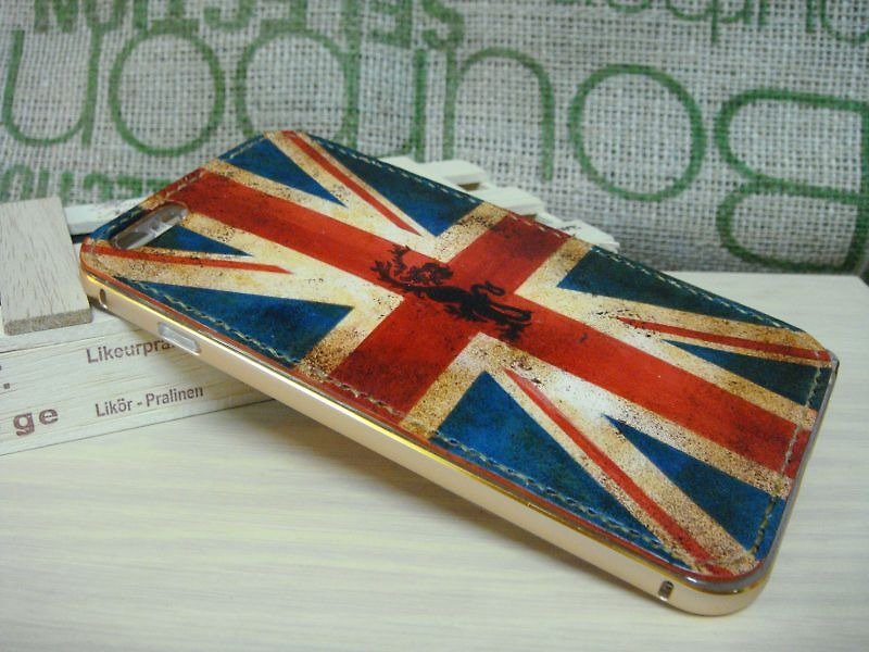 【ISSIS】 アルミ合金フレーム、ハンドメイド本革 手描き古英国国旗柄 携帯ケース Iphone 6 Plus用 - その他 - 革 