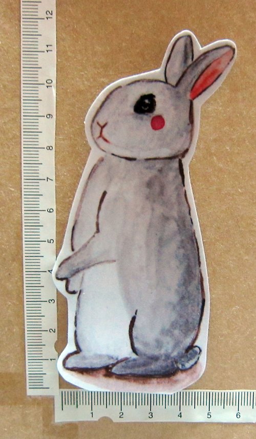 毛球工坊 手繪插畫風格 完全 防水貼紙 站立 灰兔