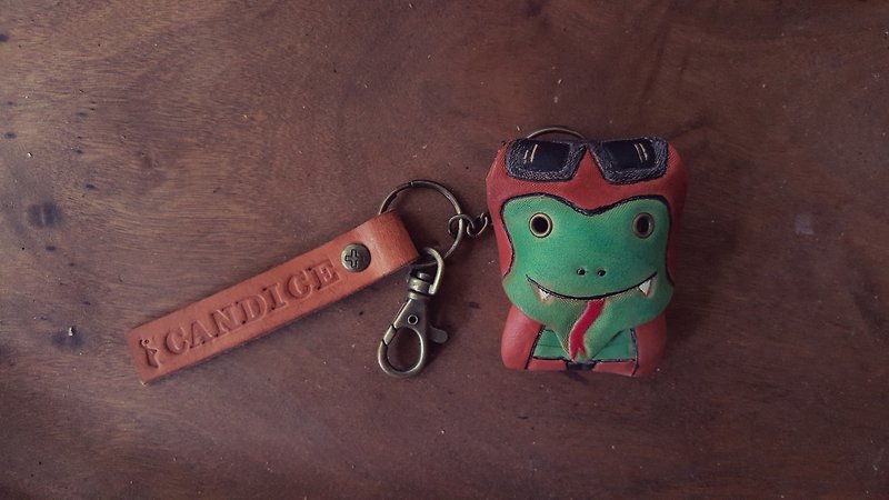 Pilot Little Snake cute snake leather key ring - can lettering (Valentine, birthday gifts) - Keychains - Genuine Leather Green