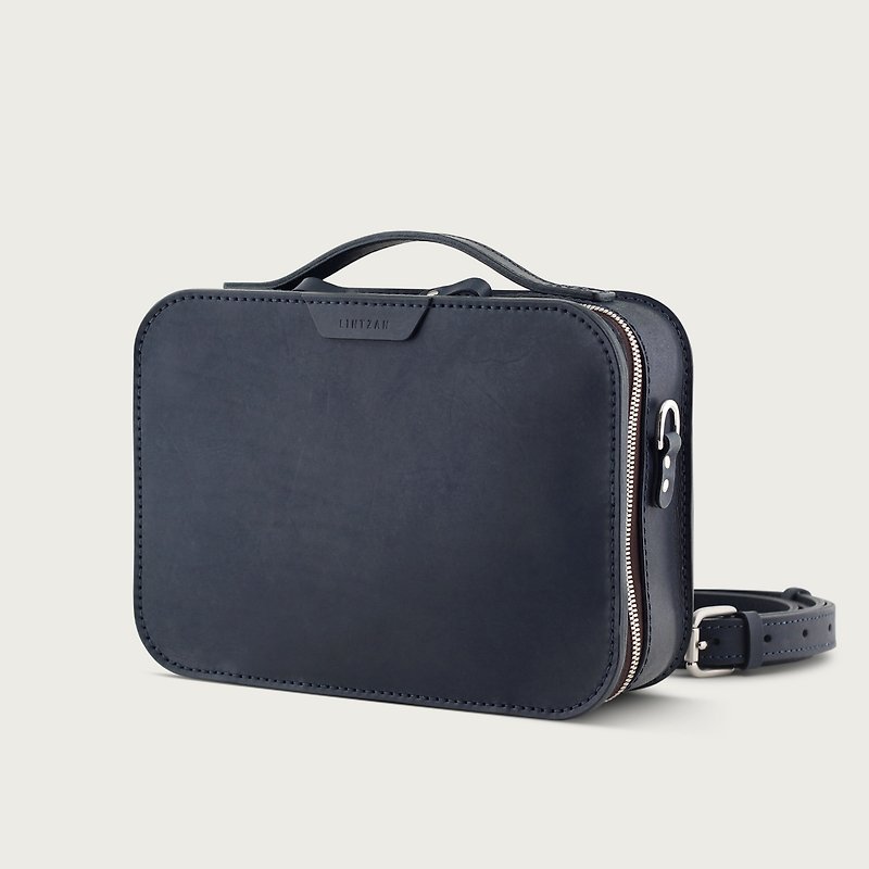 LINTZAN "leather hand-sewn" portable shoulder luggage / camera bag / side backpack - กระเป๋าแมสเซนเจอร์ - หนังแท้ สีน้ำเงิน