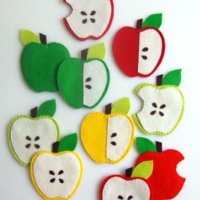 Cha mimi。果汁好好喝。Apple-coasters蘋果杯墊 - Coasters - Other Materials Red
