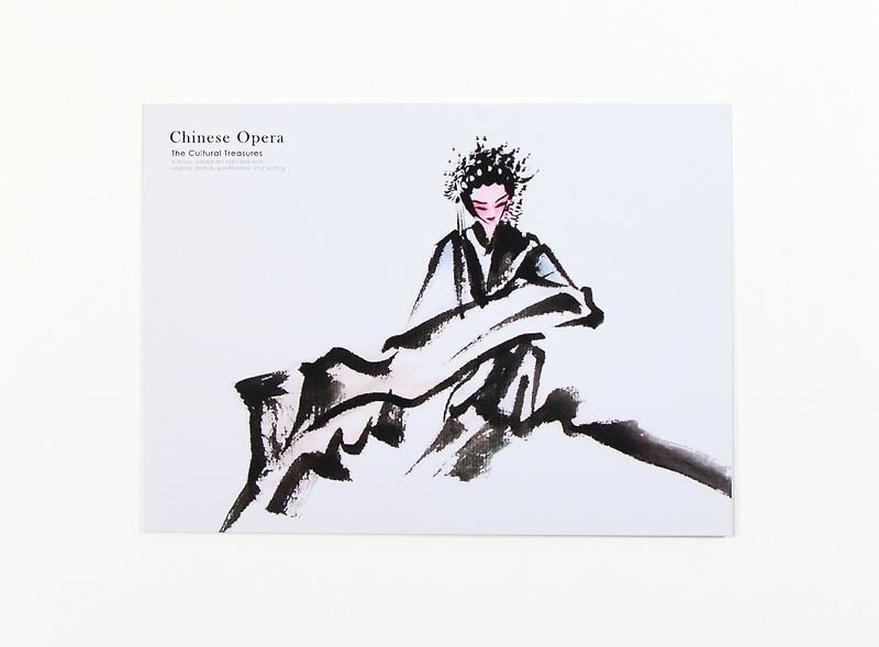 Peking opera postcard with ink painting---danxing - Cards & Postcards - Paper White
