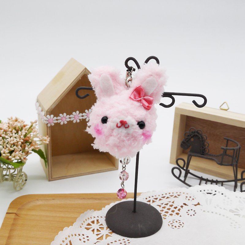 Knitted woolen soft and soft mobile phone charm can be changed to key ring charm-Baby Rabbit - Charms - Cotton & Hemp Pink