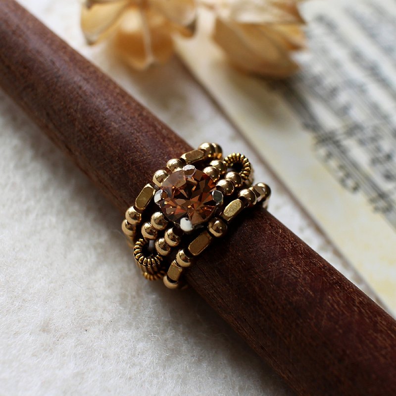 EF brass brown golden years NO.122 large diamond ring kits - แหวนทั่วไป - วัสดุอื่นๆ สีทอง