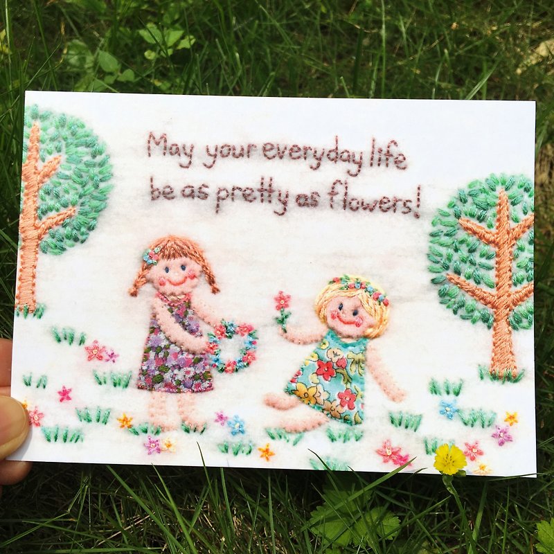 Embroidery photo postcard (pretty flowers!) No.6 - การ์ด/โปสการ์ด - กระดาษ หลากหลายสี