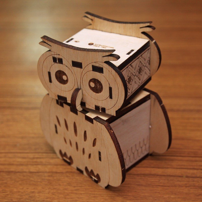 KOKOMU Owl Rotating Music Box. DIY Kits. Wooden. - งานไม้/ไม้ไผ่/ตัดกระดาษ - ไม้ สีนำ้ตาล
