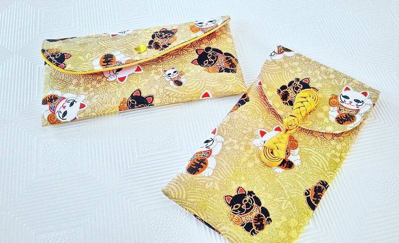 Bags full of gold Lucky Cat + cross straight red envelopes set / female money bag / book bag (Limited) - Wallets - Cotton & Hemp Gold