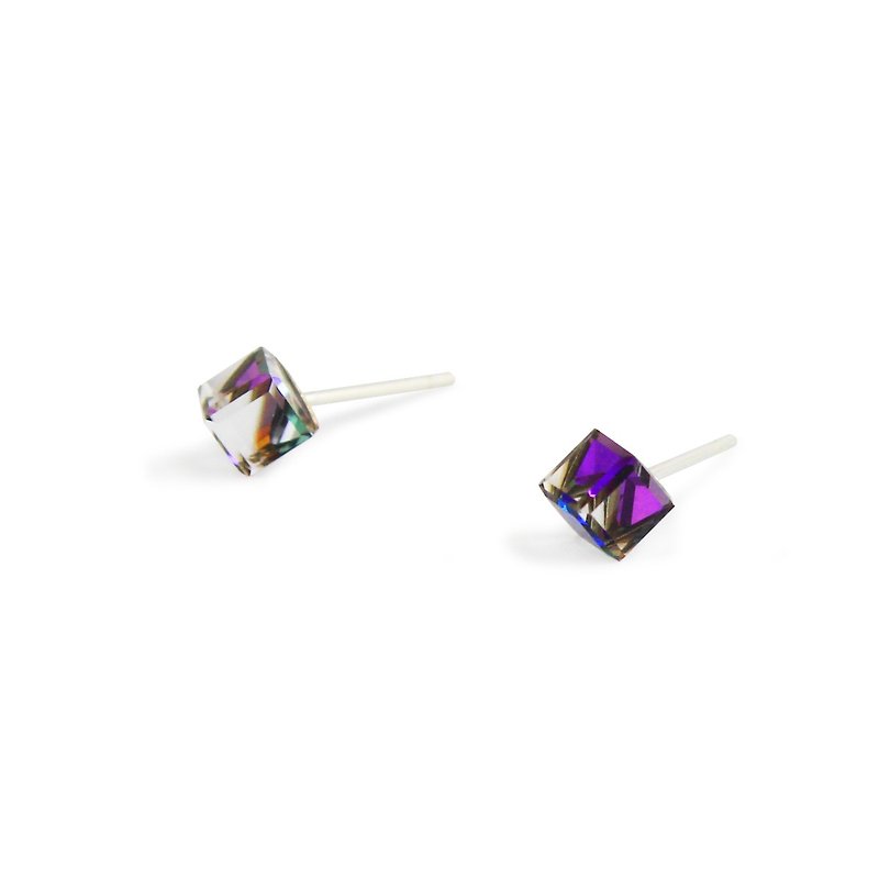 Bibi's Eye "Crystal" Series-Transparent Purple Small Square Crystal Ear Pins (Free Shipping) - ต่างหู - เครื่องเพชรพลอย สีม่วง