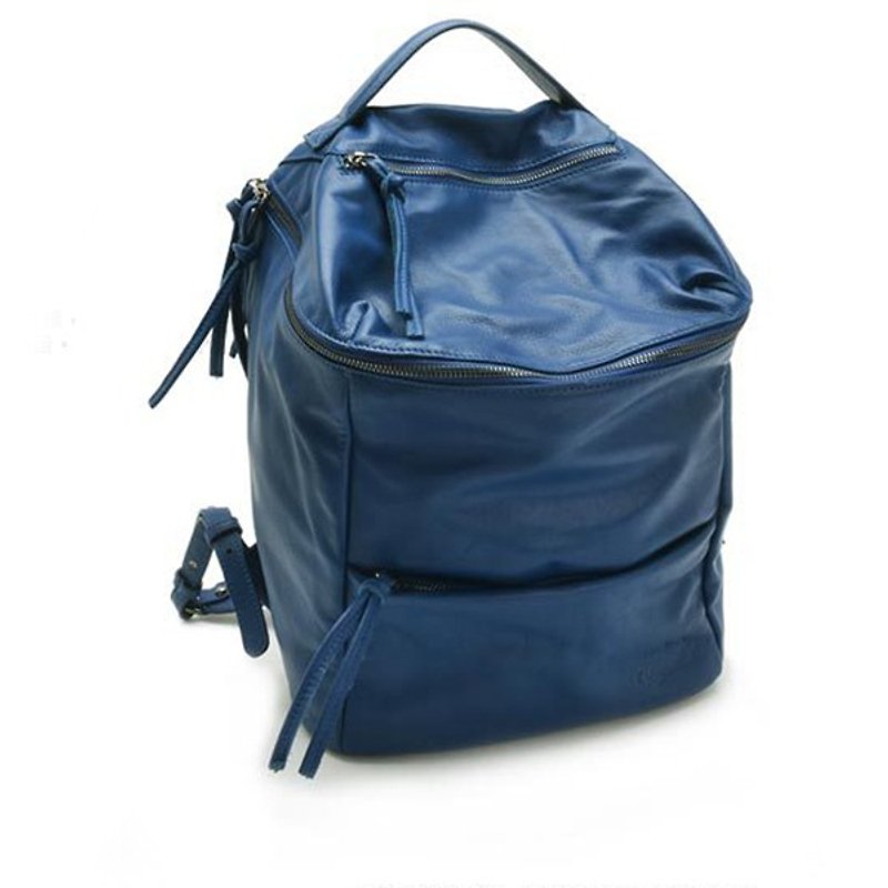 On the road! LaPoche Secrete: brave girl's brave backpack _ water jelly _ jazz blue - Messenger Bags & Sling Bags - Genuine Leather Blue
