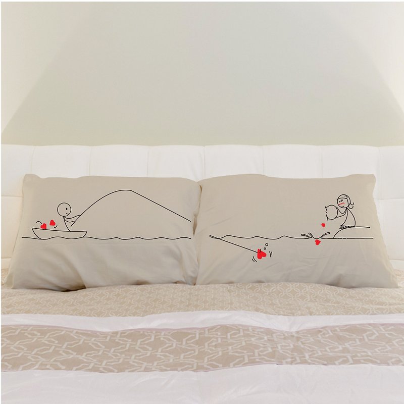 "Catch My Heart" Boy Meets Girl couple pillowcase by Human Touch - Bedding - Other Materials Khaki