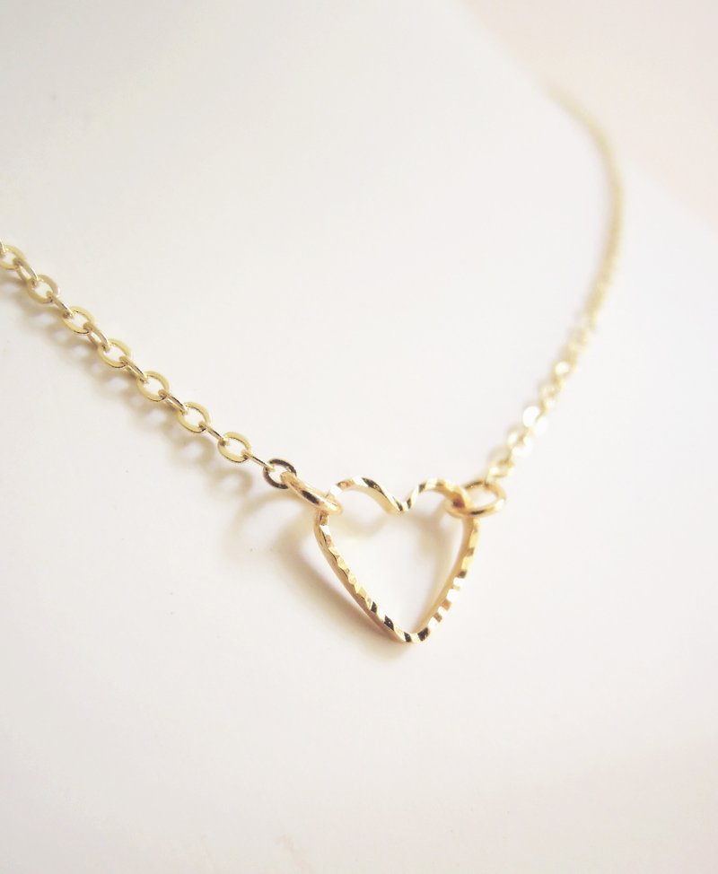 Valentine's Day gift mini-simple-cut Bronze heart-warming · gold-plated necklace (40cm) - Necklaces - Other Metals Gold