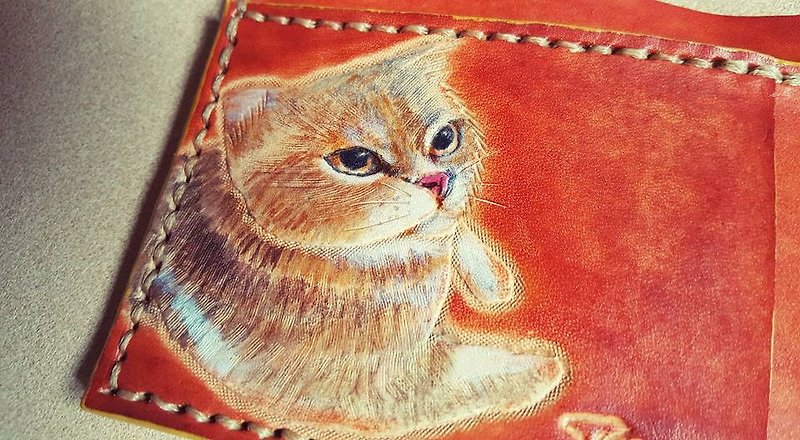 Customized pet cat cat British brown pure leather business card/card holder (customized lover, birthday gift) - ที่เก็บนามบัตร - หนังแท้ สีนำ้ตาล