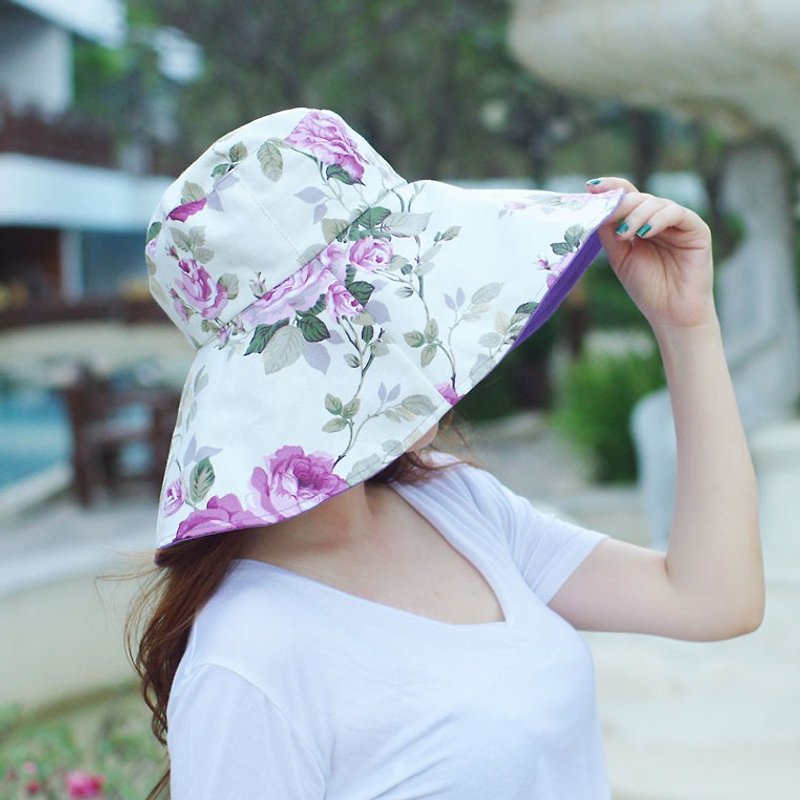 หมวกปีกยาวใส่ง่ายกับทุก Outfit ใส่ได้ทั้งสองด้าน (Sun UV Protection) - หมวก - วัสดุอื่นๆ สีม่วง