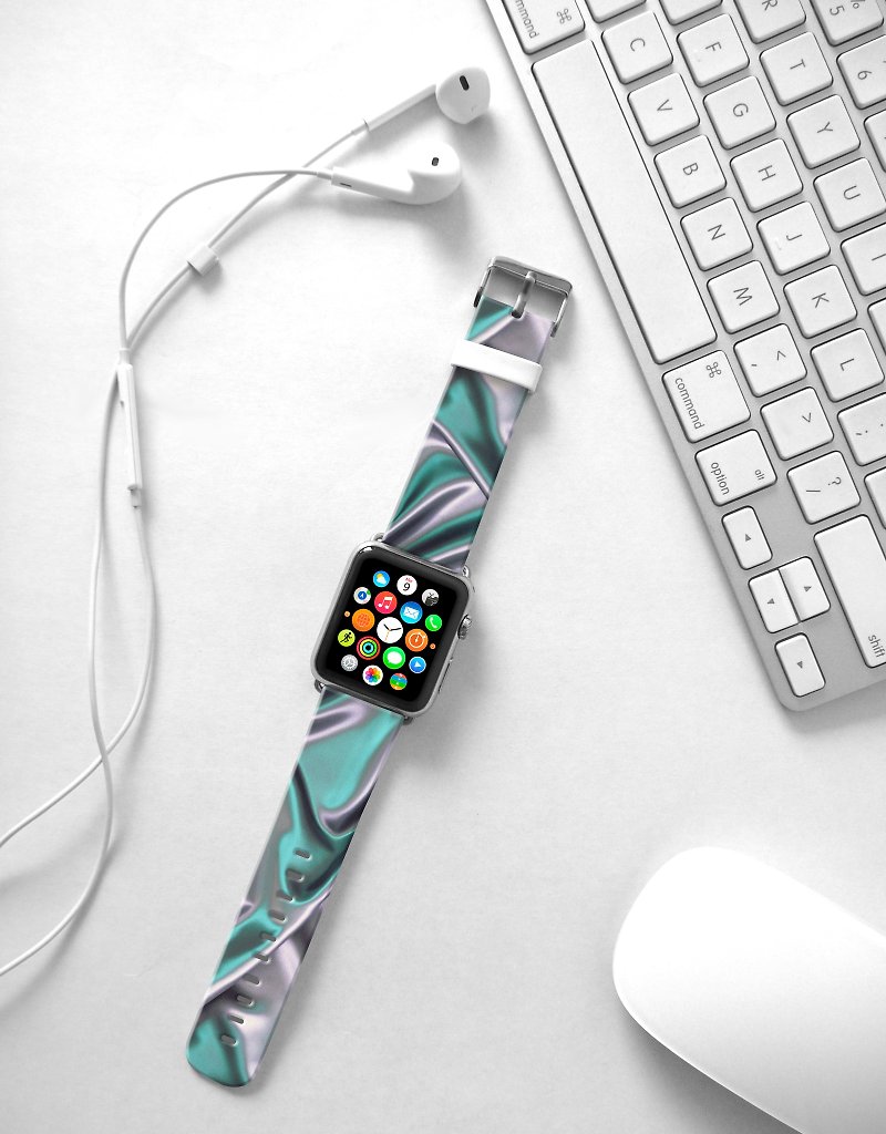 Apple Watch Series 1 , Series 2, Series 3 - Abstract Silver Pattern Watch Strap Band for Apple Watch / Apple Watch Sport - 38 mm / 42 mm avilable - สายนาฬิกา - หนังแท้ 