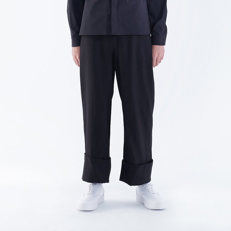 TRAN - Anti-fold wide pants - กางเกงขายาว - ผ้าฝ้าย/ผ้าลินิน สีดำ