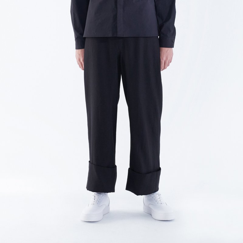 TRAN - Anti-fold wide pants - Men's Pants - Cotton & Hemp Black