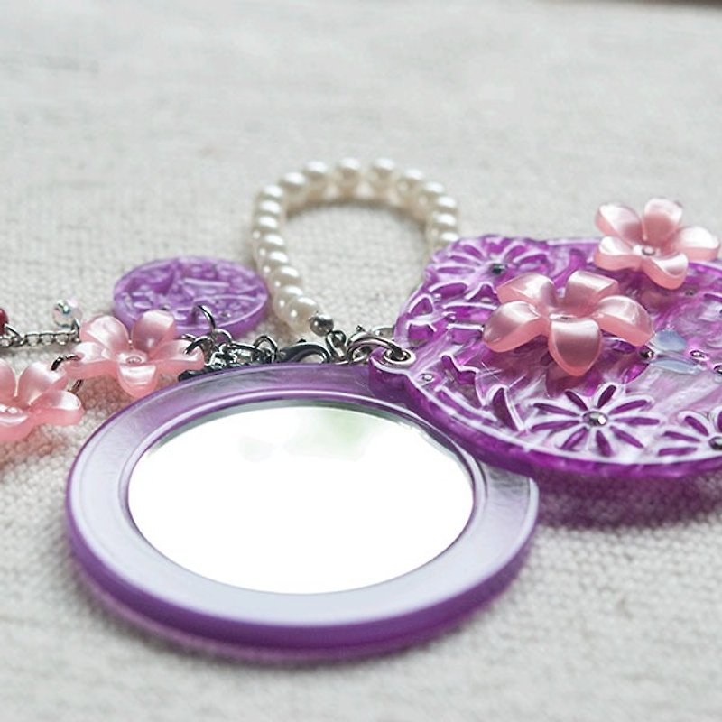 Painted diamond flower, mirror, mobile phone charm, key ring-deep purple - Charms - Acrylic Purple
