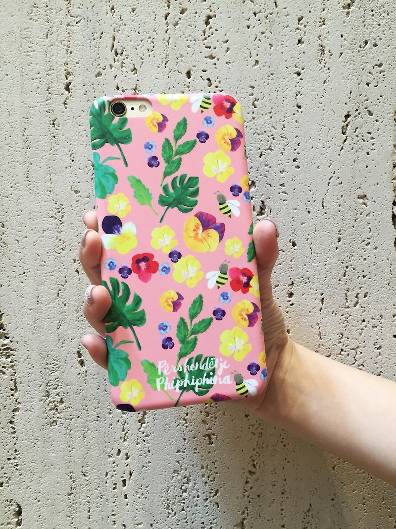 Personalization Tropical Monstera Leave Floral iPhone 7 Case, Pansy and Bee Botanical Flowers in Pink Case, Gift for Her, Gift Under 30 Personalization Tropical Monstera Leave Floral iPhone 7 Case, Pansy and Bee Botanical Flowers in Pink Case, Gift for Her - เคส/ซองมือถือ - พลาสติก สีน้ำเงิน