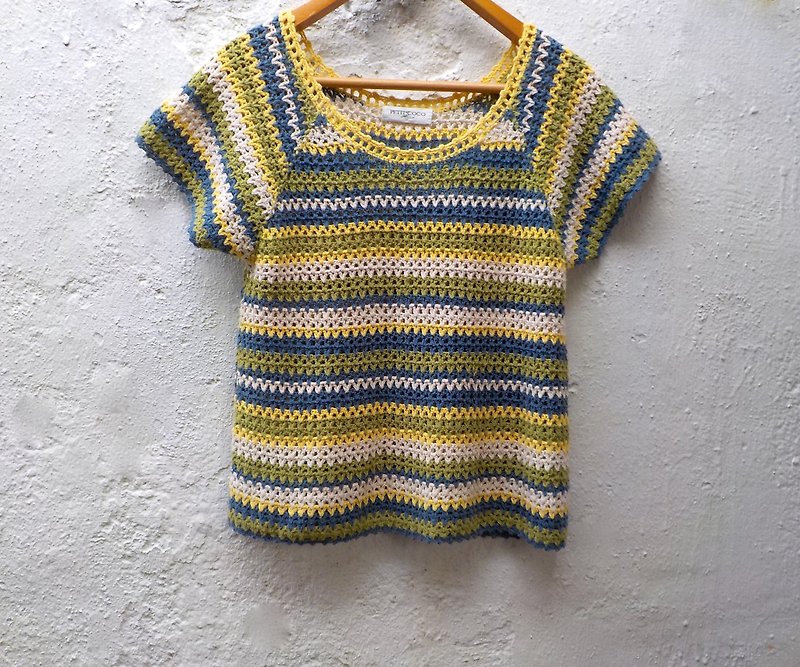 FOAK vintage tee seaweed crocheted - เสื้อผู้หญิง - วัสดุอื่นๆ สีน้ำเงิน