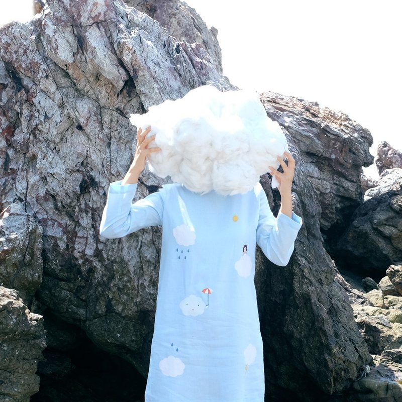Puffy Clouds - 洋裝/連身裙 - 繡線 藍色