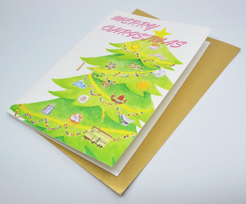 手繪聖誕咭 – 聖誕樹香港 - 心意卡/卡片 - 紙 多色