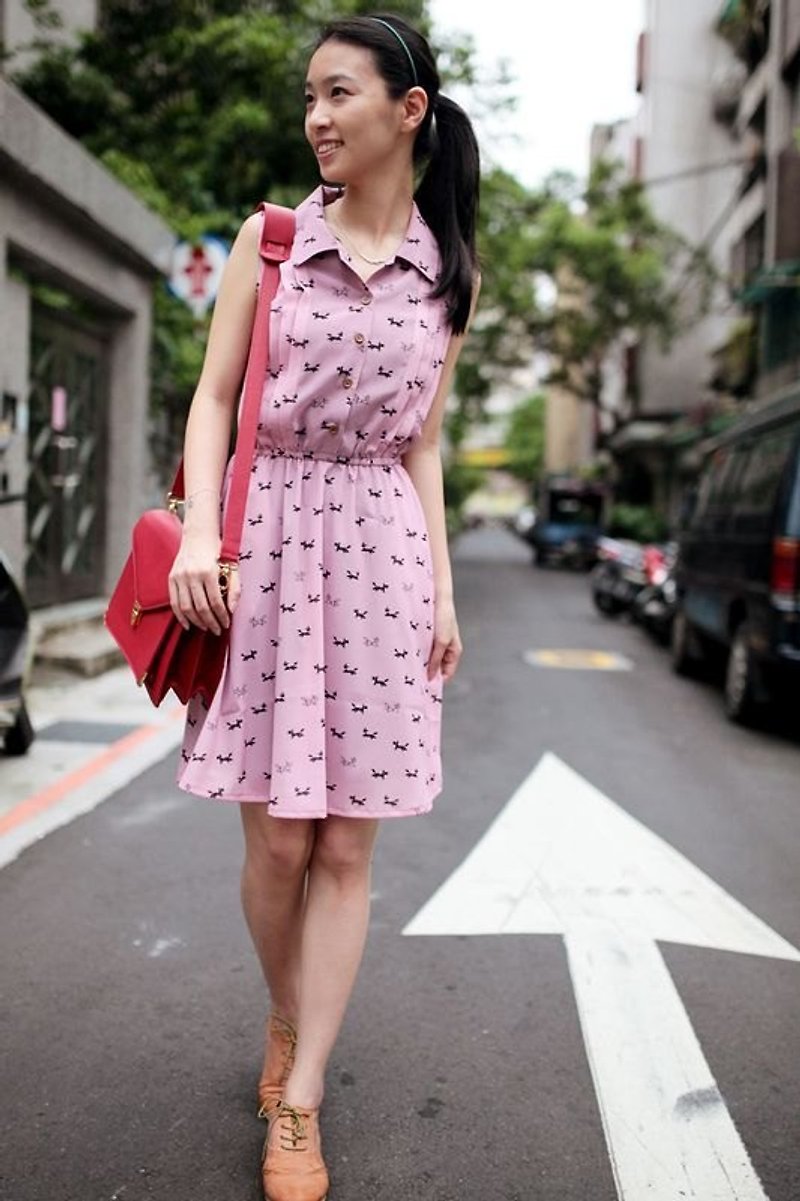 :: GeorgiaTsao :: GT print collection - tangram cats crimping collar dress - One Piece Dresses - Other Materials Pink