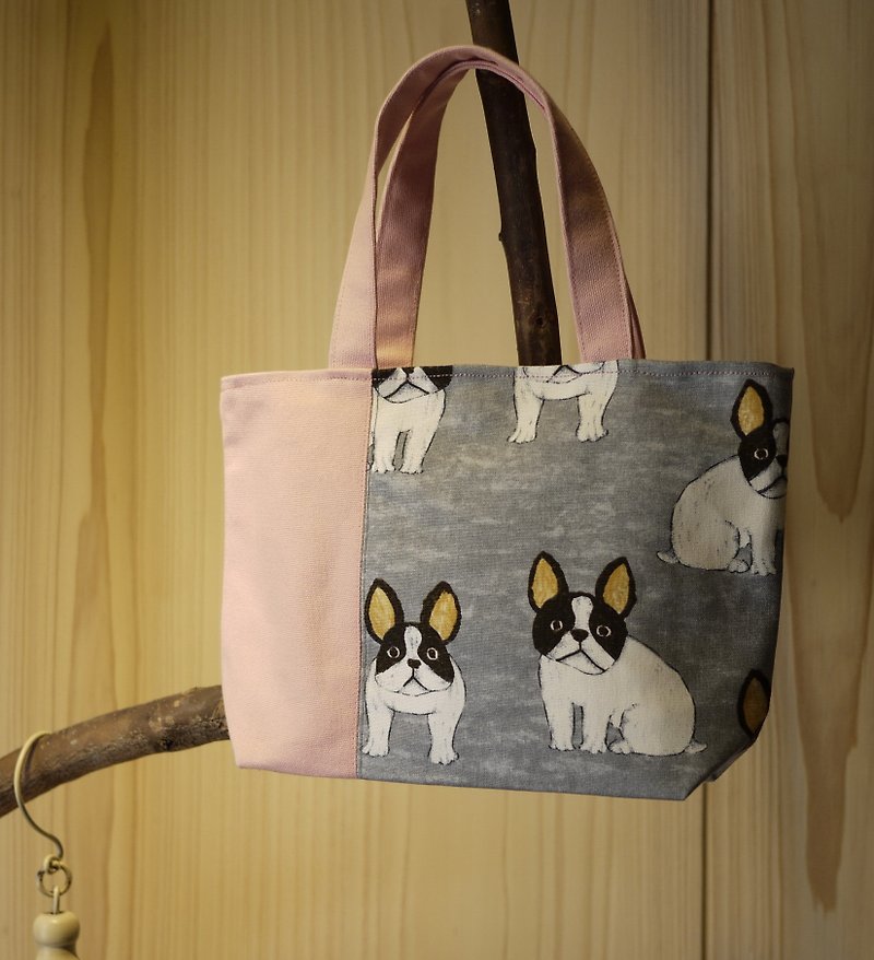 [Katie. C Katie. heart. Feel relaxed walks of life] small bag / lunch bag / Walking bag / hand rolled package = big ears / French Bulldog - Handbags & Totes - Cotton & Hemp Pink
