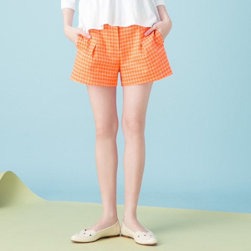 Xu Xu children ♪ honey citrus muffins plaid shorts - กางเกงขายาว - วัสดุอื่นๆ สีส้ม