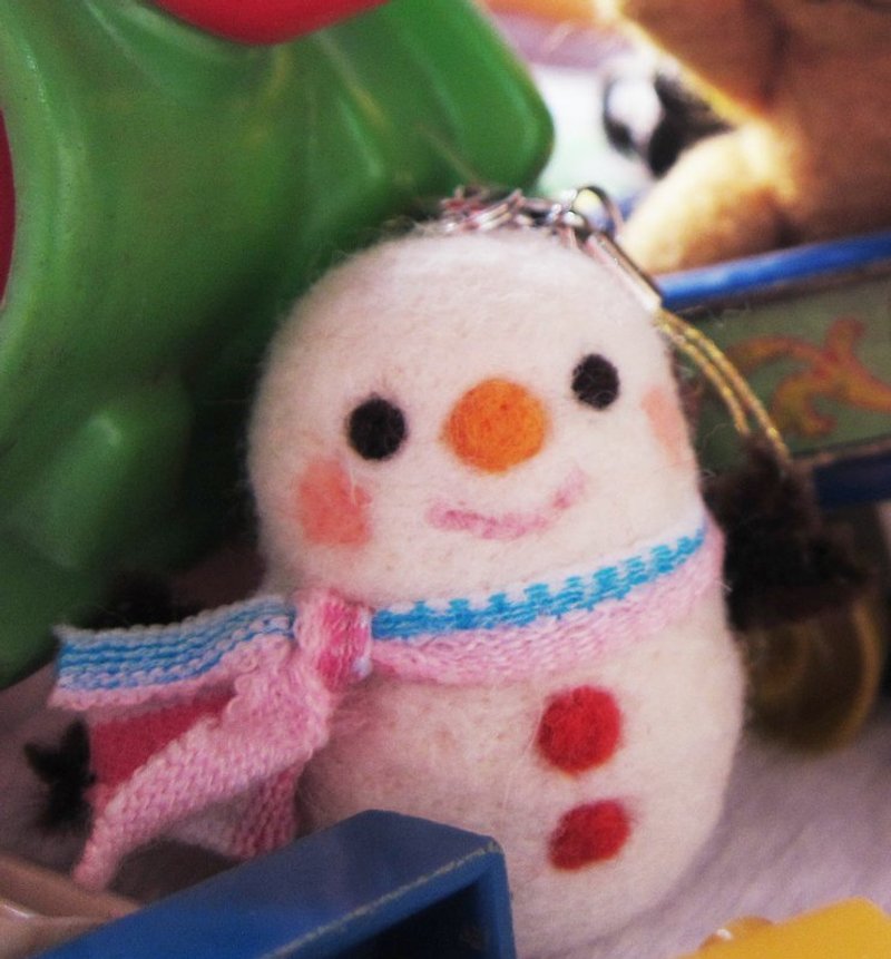 聖誕節手作 圍巾雪人   可製成項鍊 /包包吊飾/鑰匙圈(功能擇一) - 鑰匙圈/鑰匙包 - 羊毛 白色