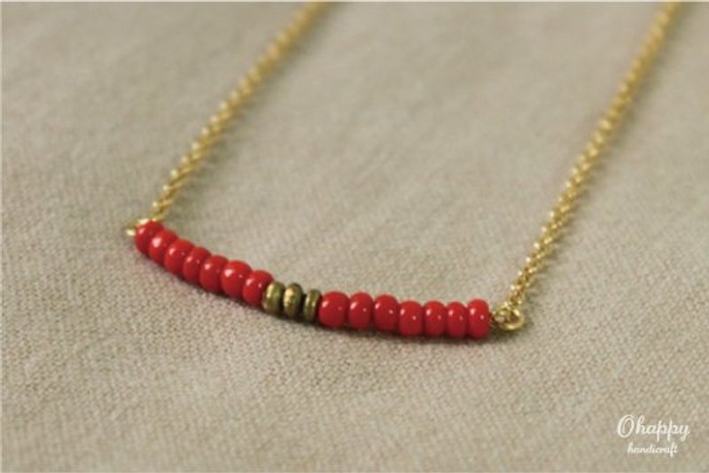 Ohappy glass necklace - Necklaces - Other Metals Red