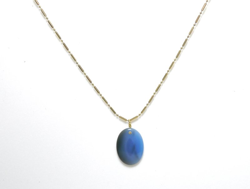 【ColorDay】Only One 系列~心靈和諧藍紋瑪瑙純銅項鍊~僅此一件~ - Necklaces - Gemstone Blue