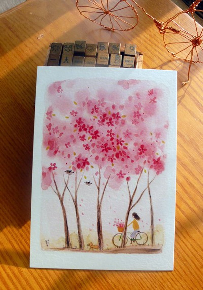 春之樹/下起粉紅色的雨  明信片 - 心意卡/卡片 - 紙 粉紅色
