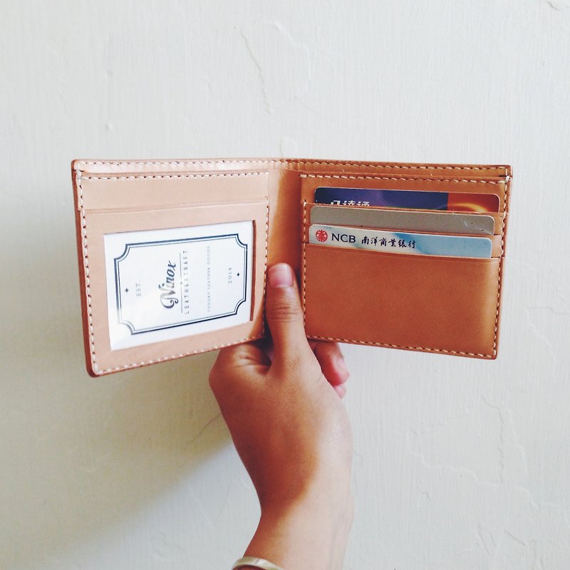 Handmade two-page leather wallet short clip wallet to send printing - กระเป๋าสตางค์ - หนังแท้ สีนำ้ตาล