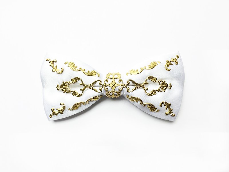 Golden Metallic Embroidery Bowtie - Bow Ties & Ascots - Polyester White