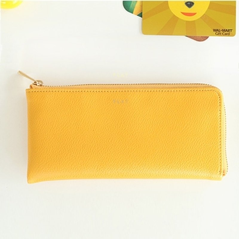 Dessin-Flat leather corner package (L) - mustard yellow, LWK93658 - Wallets - Genuine Leather Yellow