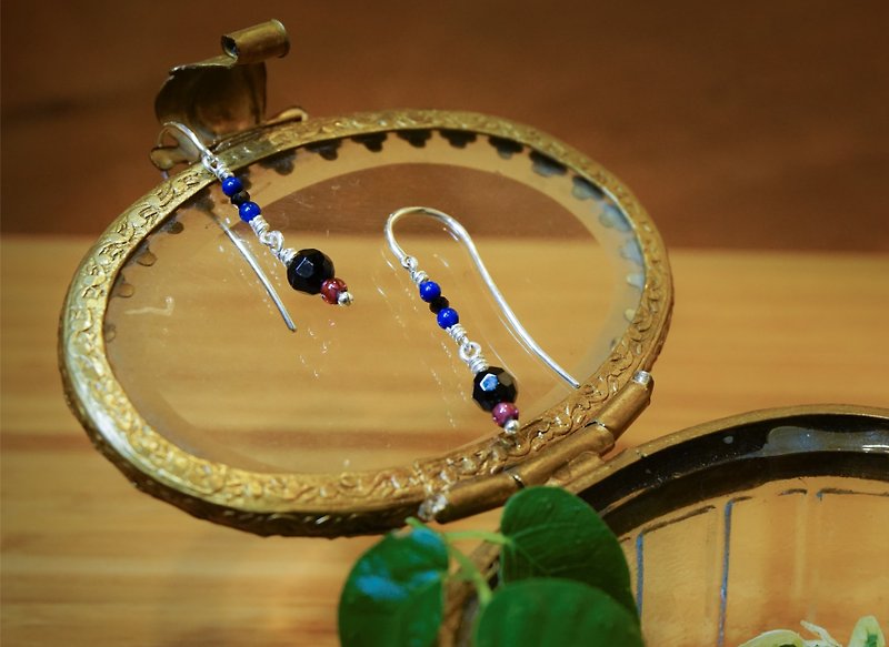 BR "Olivia black tourmaline earrings" 925 Natural stone earrings Valentine's gift - ต่างหู - เครื่องเพชรพลอย สีดำ