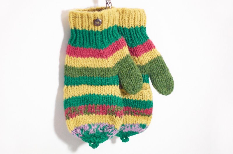 Christmas Limited a knitted pure wool warm gloves / 2ways Gloves / Toe gloves / bristles gloves - colored stripes Forest - Gloves & Mittens - Other Materials Multicolor