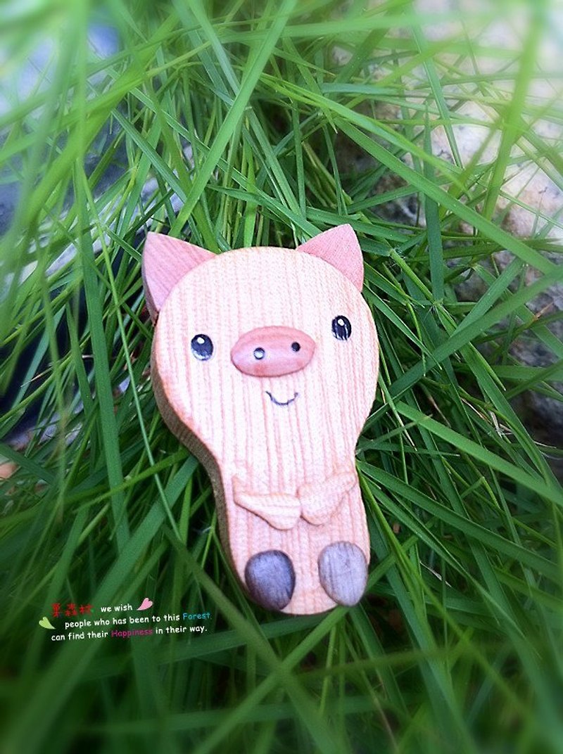 原木造型磁鐵-小豬 - マグネット - 木製 ゴールド