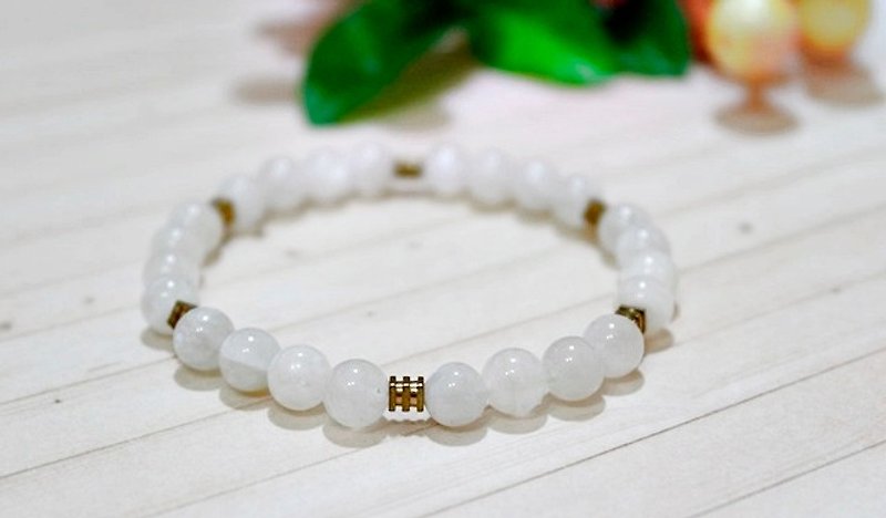Natural stone elastic bracelet _ X brass Moonstone White Moonlight children # # - Bracelets - Gemstone White
