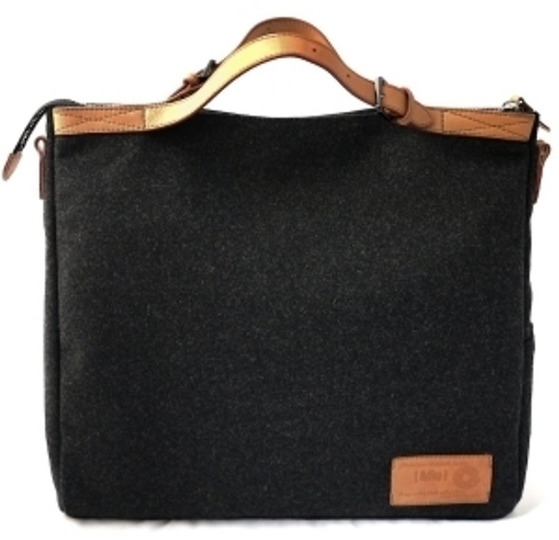 [McVing] New Vintage W Handbag 灰黑色義大利毛料手提包/肩背包/側背包 - 手袋/手提袋 - 羊毛 黑色