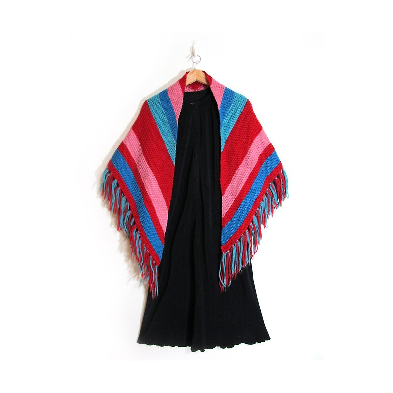 [Eggs] Little Indians plant vintage vintage knitted shawl triangle - Knit Scarves & Wraps - Other Materials Multicolor