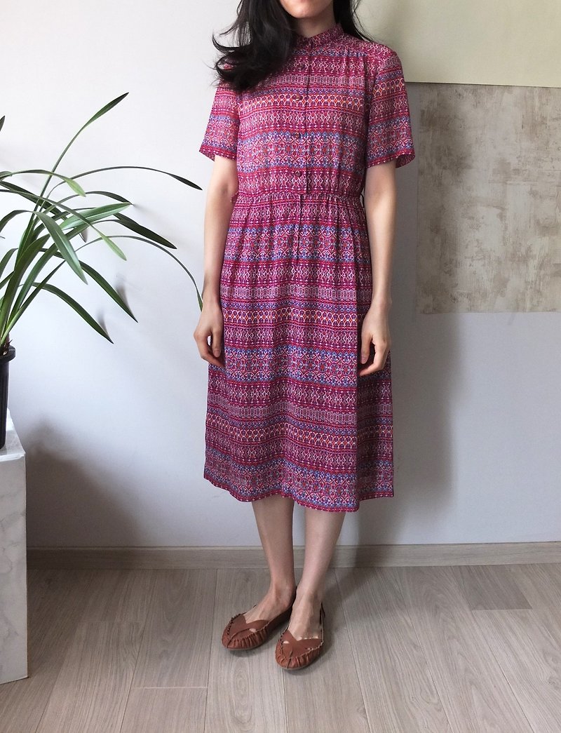 MétaFormose's pick Japan Bohemian national wind vintage print dress - ชุดเดรส - วัสดุอื่นๆ 