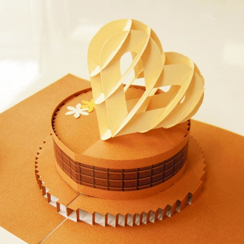 Three - dimensional Paper Sculpture Valentine Card-Paper Sculpture Heart Cake- Brown - Cards & Postcards - Paper Brown