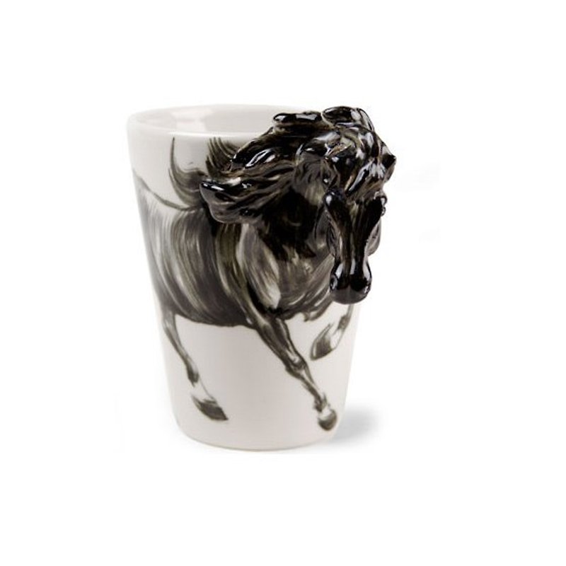 [May] lettering animal mugs Blue Witch British horse-dimensional lettering painted ceramic mug cup - Mugs - Other Materials Black