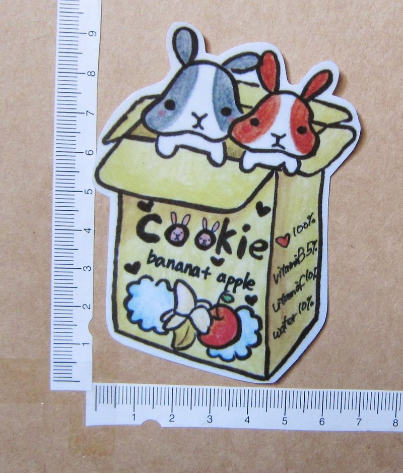 Hand-painted illustration style completely waterproof sticker rabbit biscuit apple banana flavor - Stickers - Waterproof Material Yellow