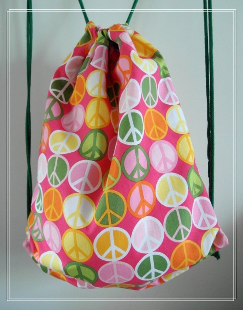 ~ M + Bear ~ Vintage Drawstring Backpack (pink peace PEACE sample) - กระเป๋าหูรูด - วัสดุอื่นๆ สึชมพู